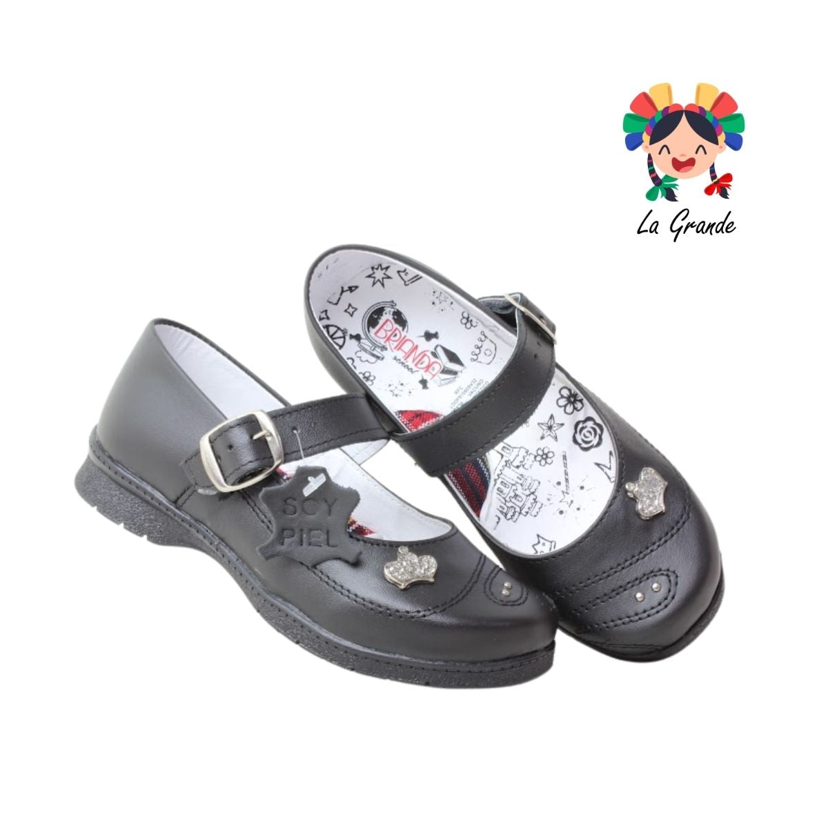 512 BRIANDA Negro Piel Zapato Escolar para Niña