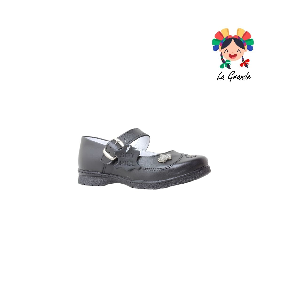 512 BRIANDA Negro Piel Zapato Escolar para Niña