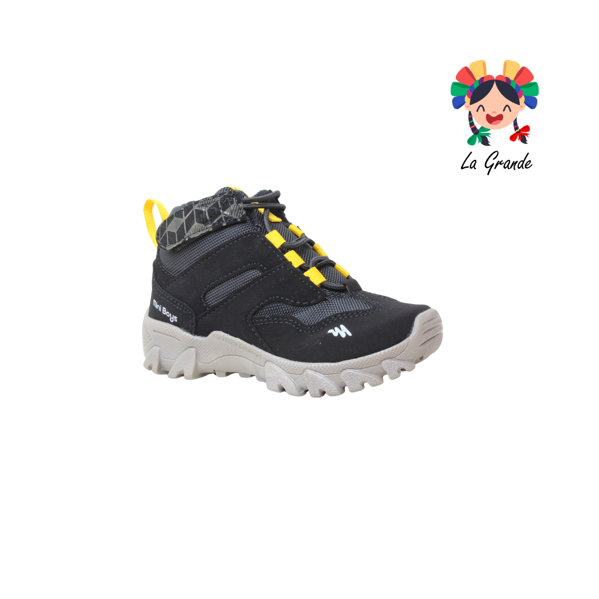 538 MINI BOYS Negro Amarillo Bota de Montaña para Niño