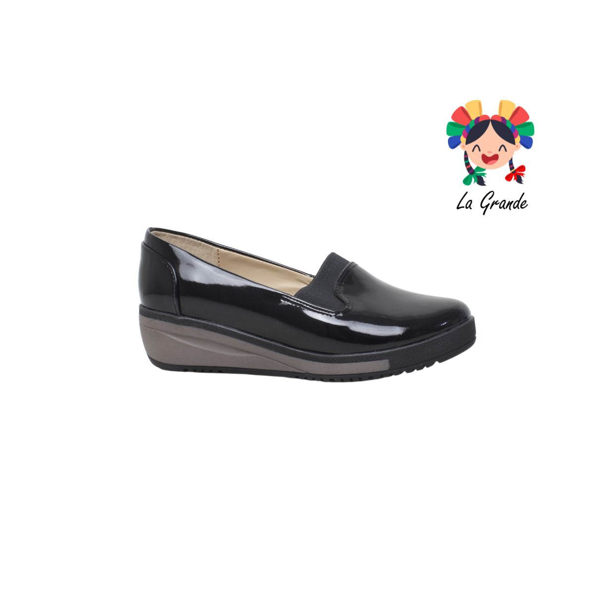 551 MARI ROSS Negro Napa Charol Zapato Casual para Dama