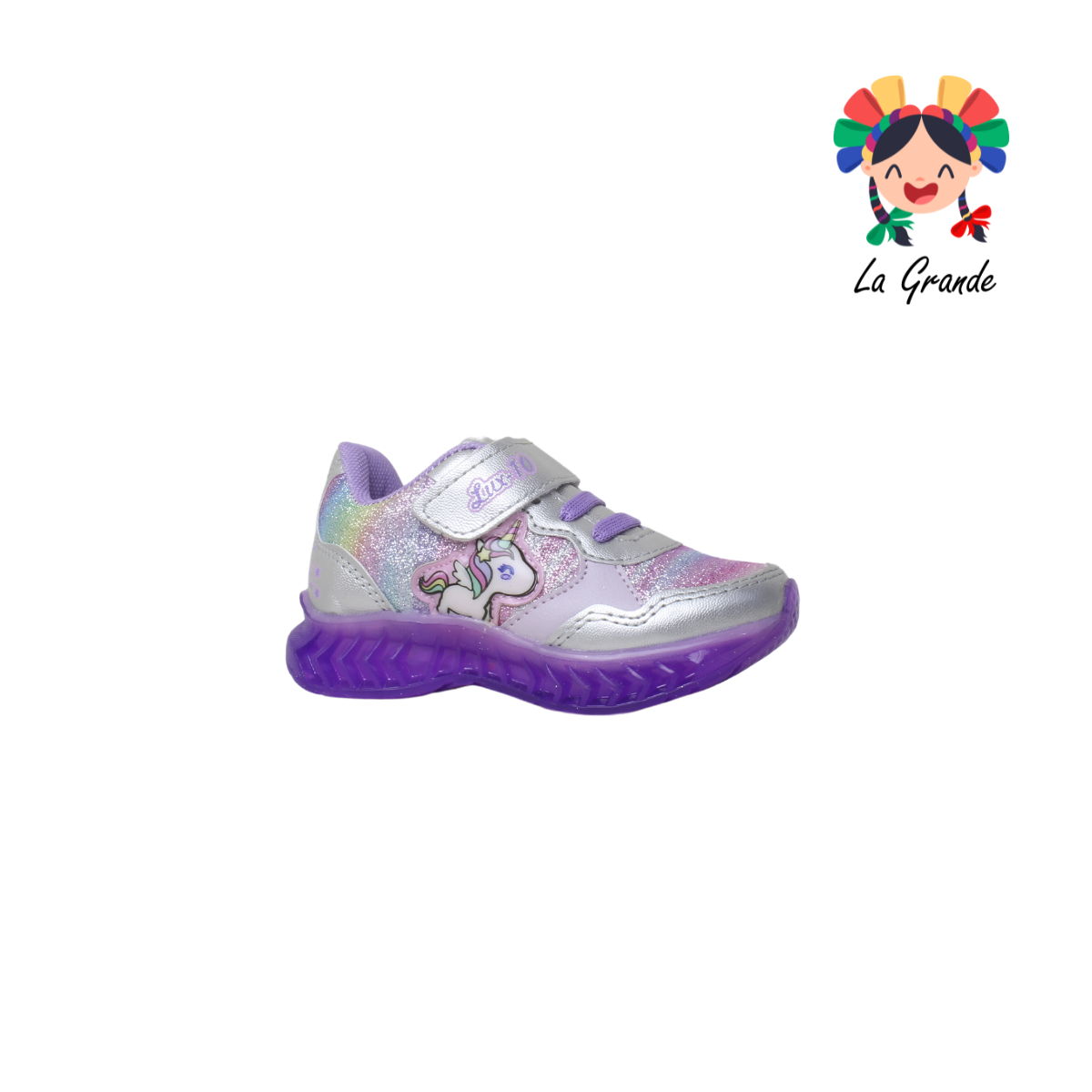 563 BF LUX-10 Plata Lila Sint Tenis Casual con Luz Led para Niña
