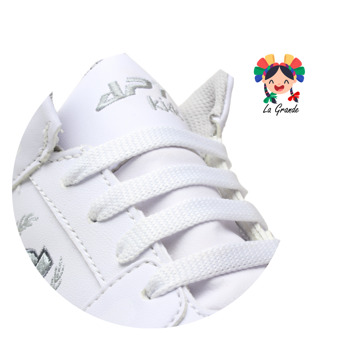 604 APT Blanco Plata Piel Tenis Escolar para Niña y Niño