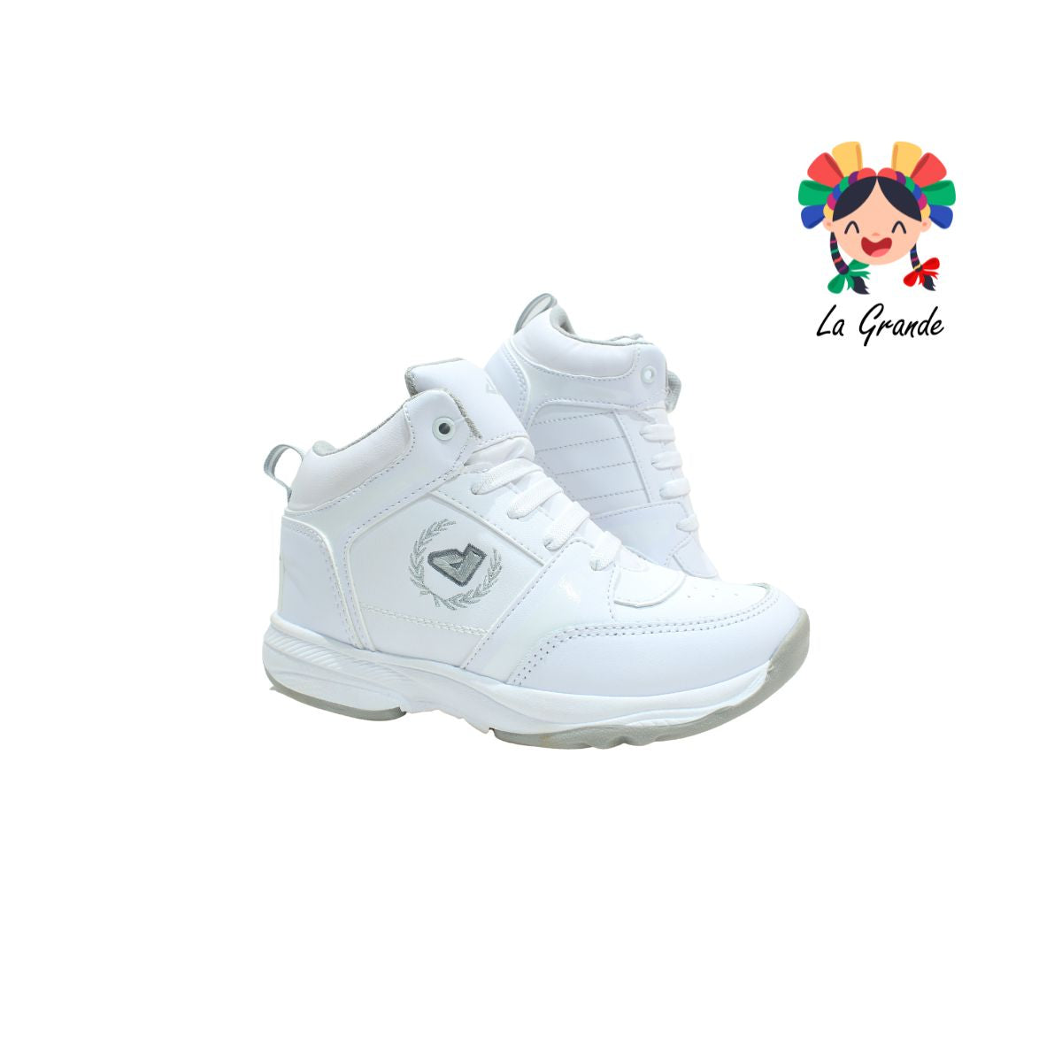 604 APT Blanco Plata Piel Tenis Escolar para Niña y Niño