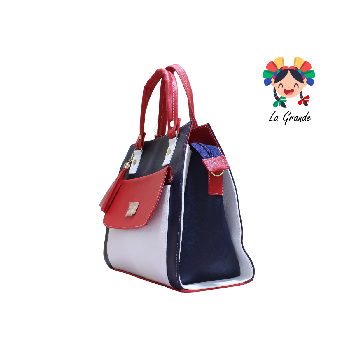 064 TONY Bolsa Mno Bco Rojo Casual con Bolsa Enfrente para Dama