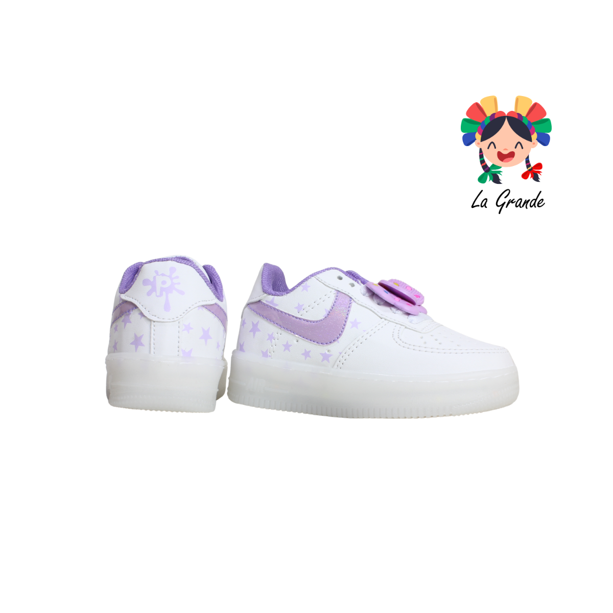 650 Moño PLAY COLORS Blanco Lila Tenis Casual con Luces Led para Niña