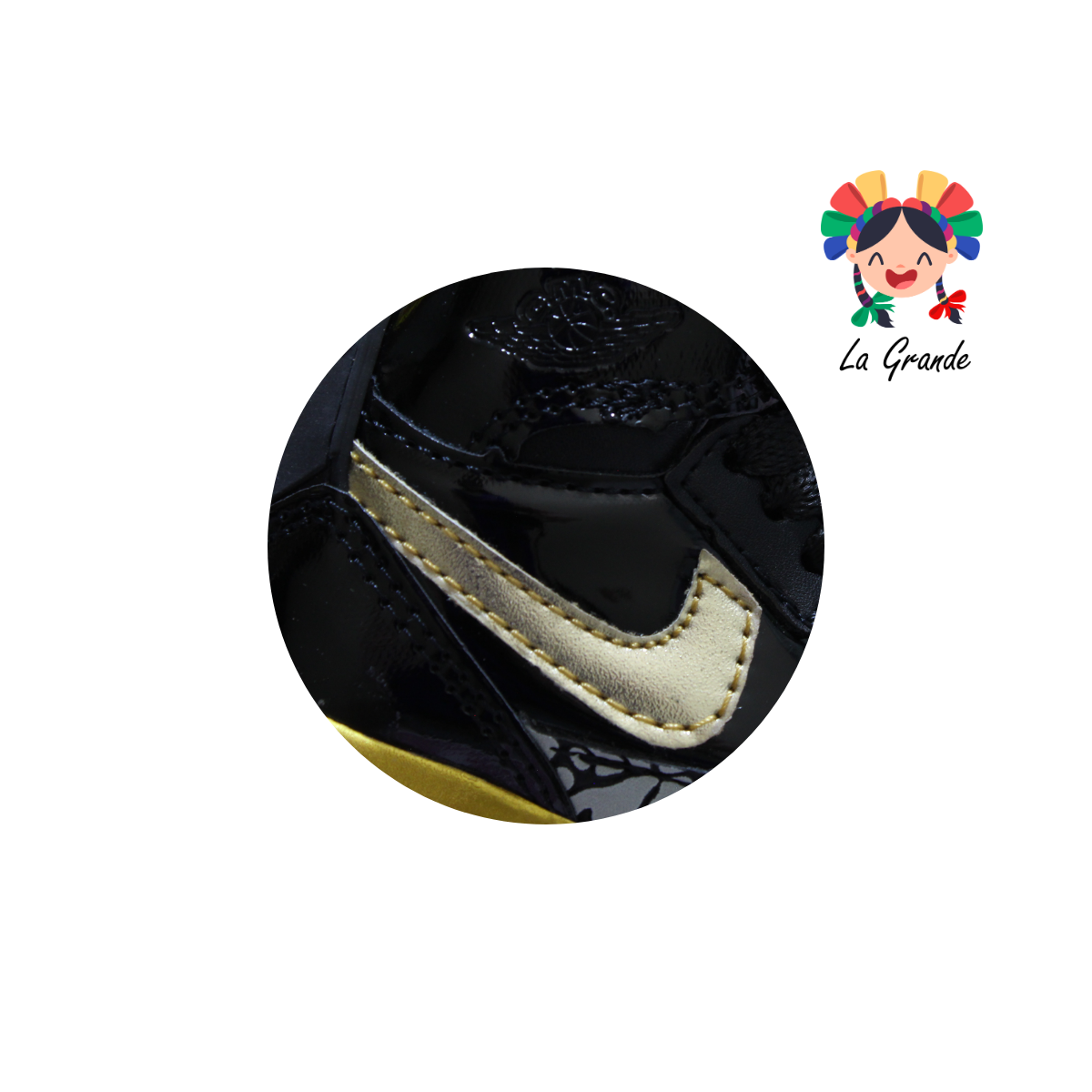 826 GMC Negro Oro Charol Tenis Casual para Bebé, Niña y Niño