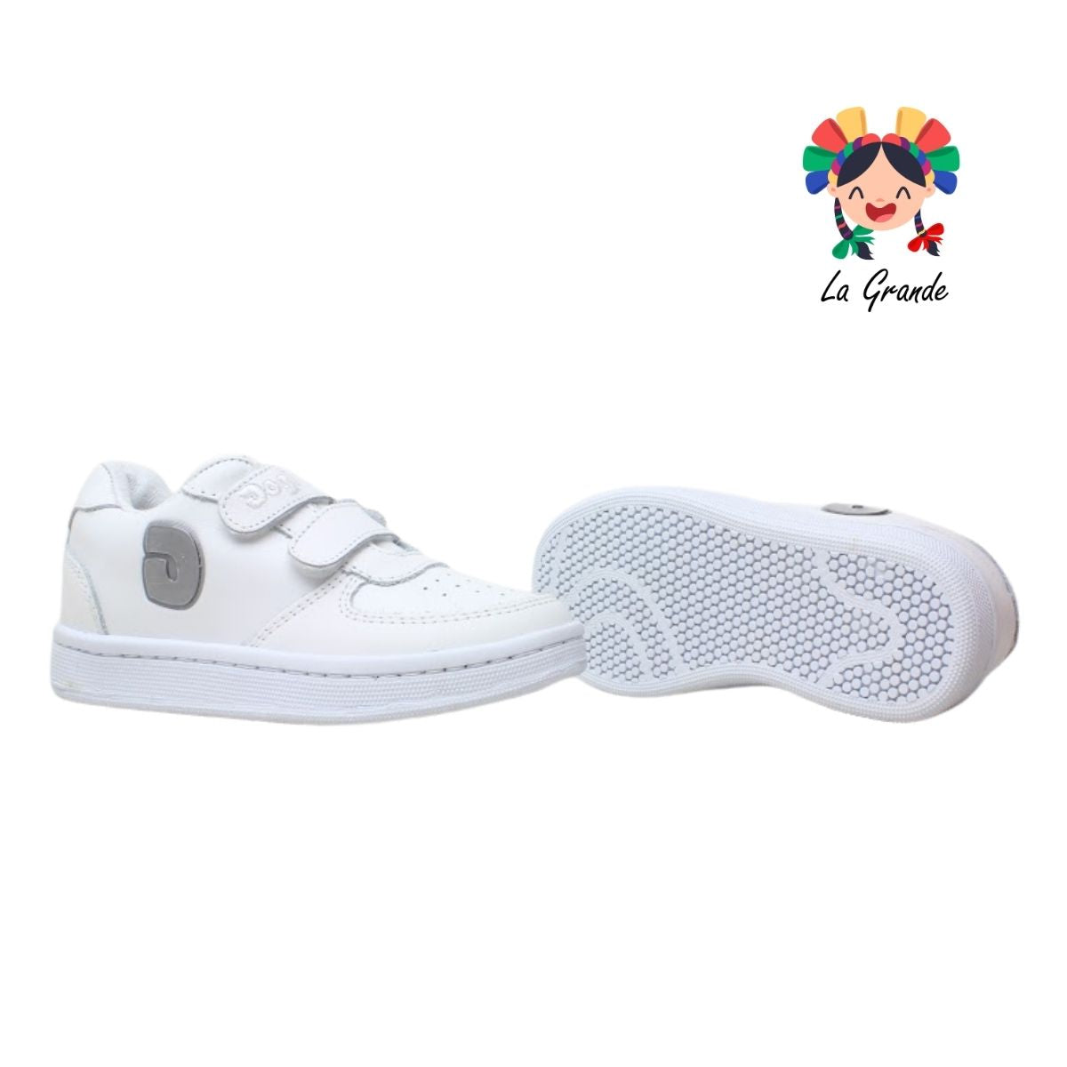 7090 DOGI Blanco Blanco Piel Tenis Escolar para Niña, Niño, Dama y Joven