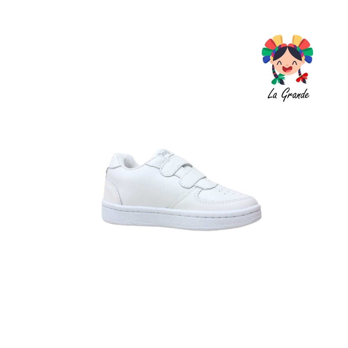 7090 DOGI Blanco Blanco Piel Tenis Escolar para Niña, Niño, Dama y Joven