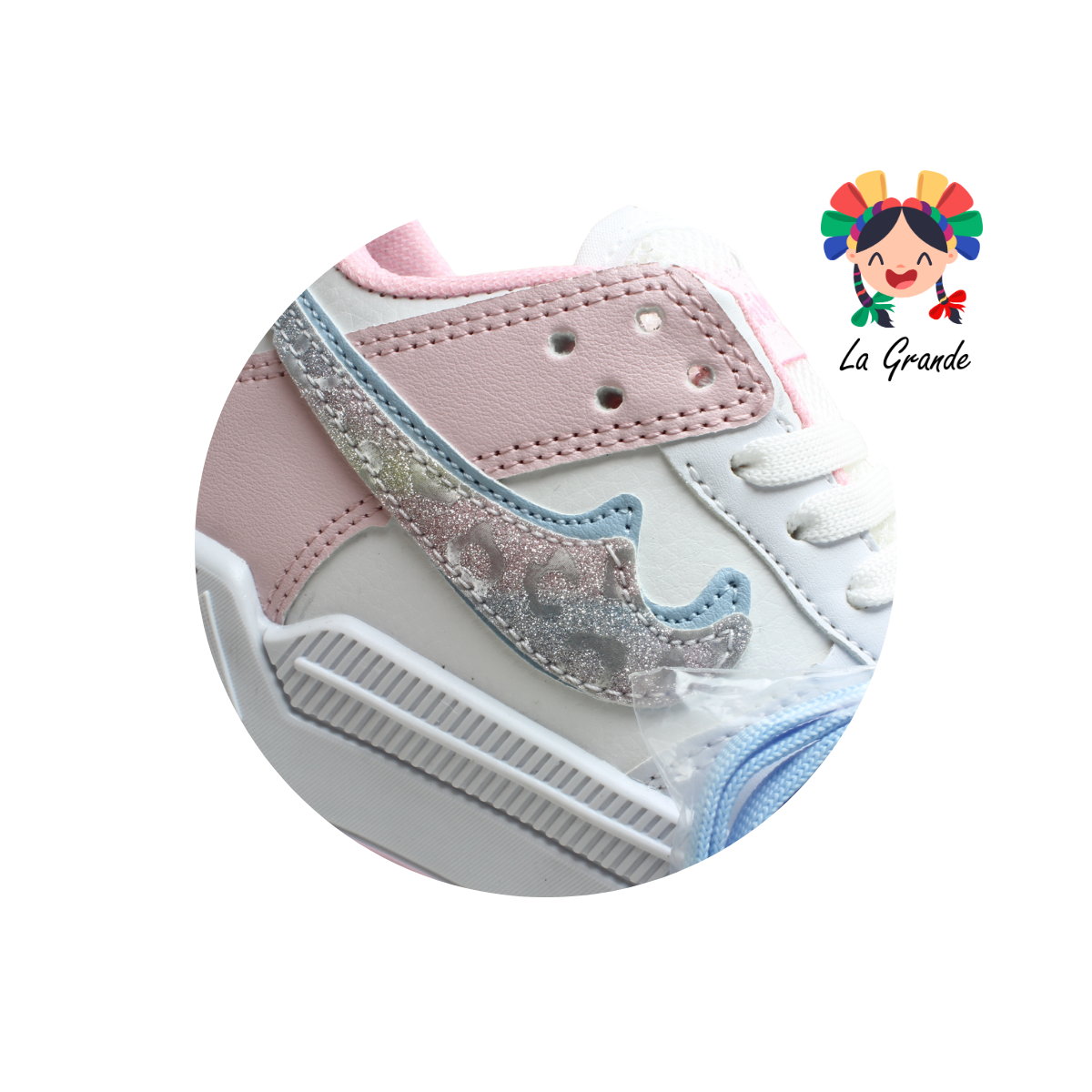 228 CHIYOS Bco Rosa Jaguar Tenis Casual para Niña