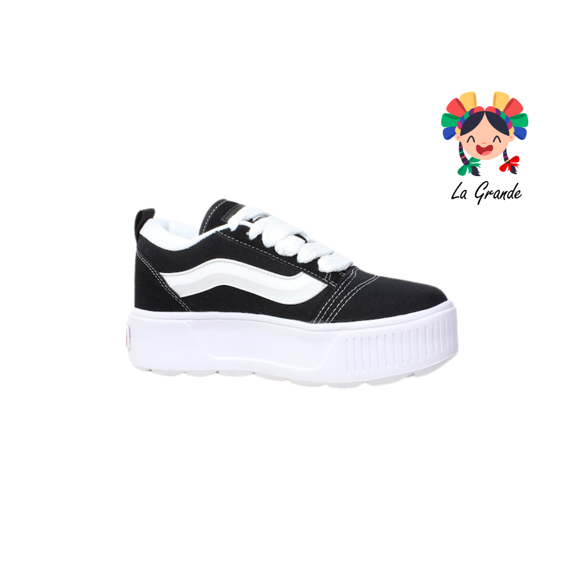 720 VANPI Negro Blanco Lona Tenis Casual con Suela Gruesa para Dama