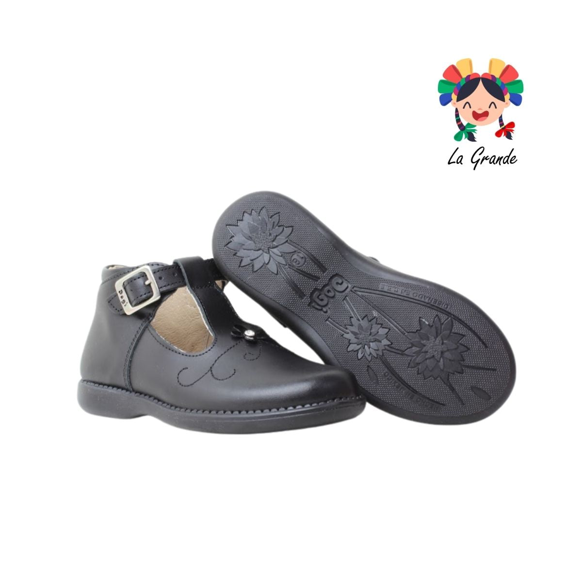 721 DOGI Negro Piel Zapato Escolar para Niña