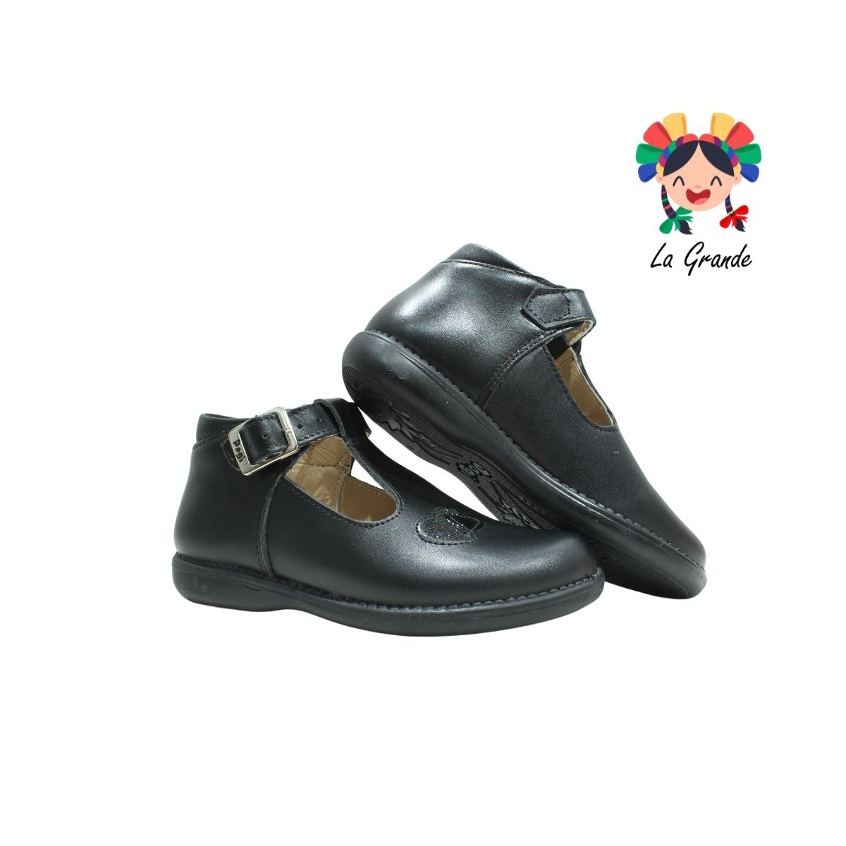 726 DOGI Negro Piel Zapato Escolar para Niña