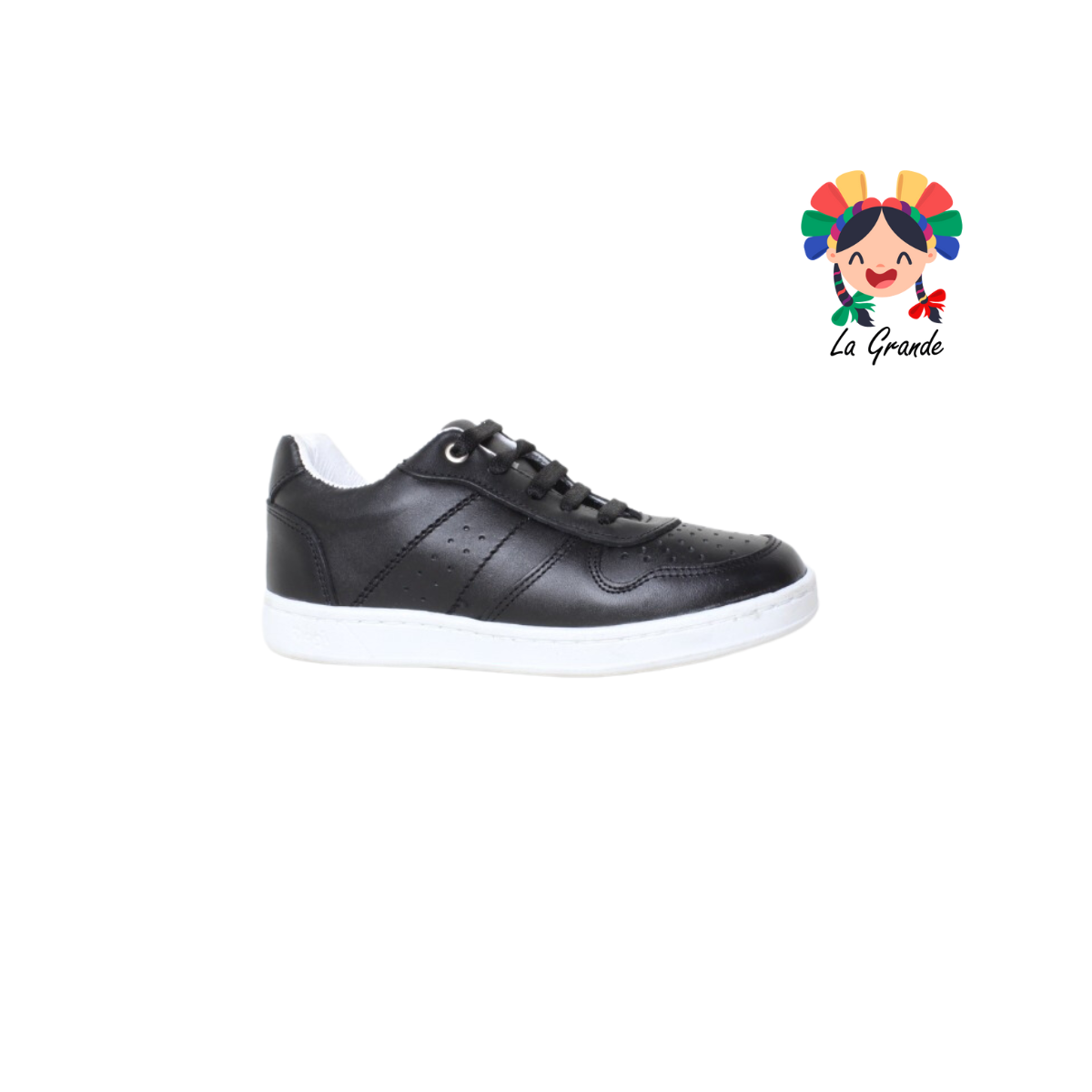 7277 DOGI Negro Blanco Piel Tenis Casual para Niña, Niño, Dama y Joven