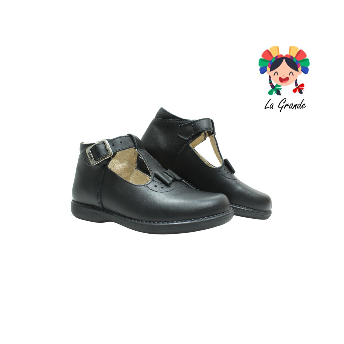 728 DOGI Negro Piel Zapato Escolar para Niña