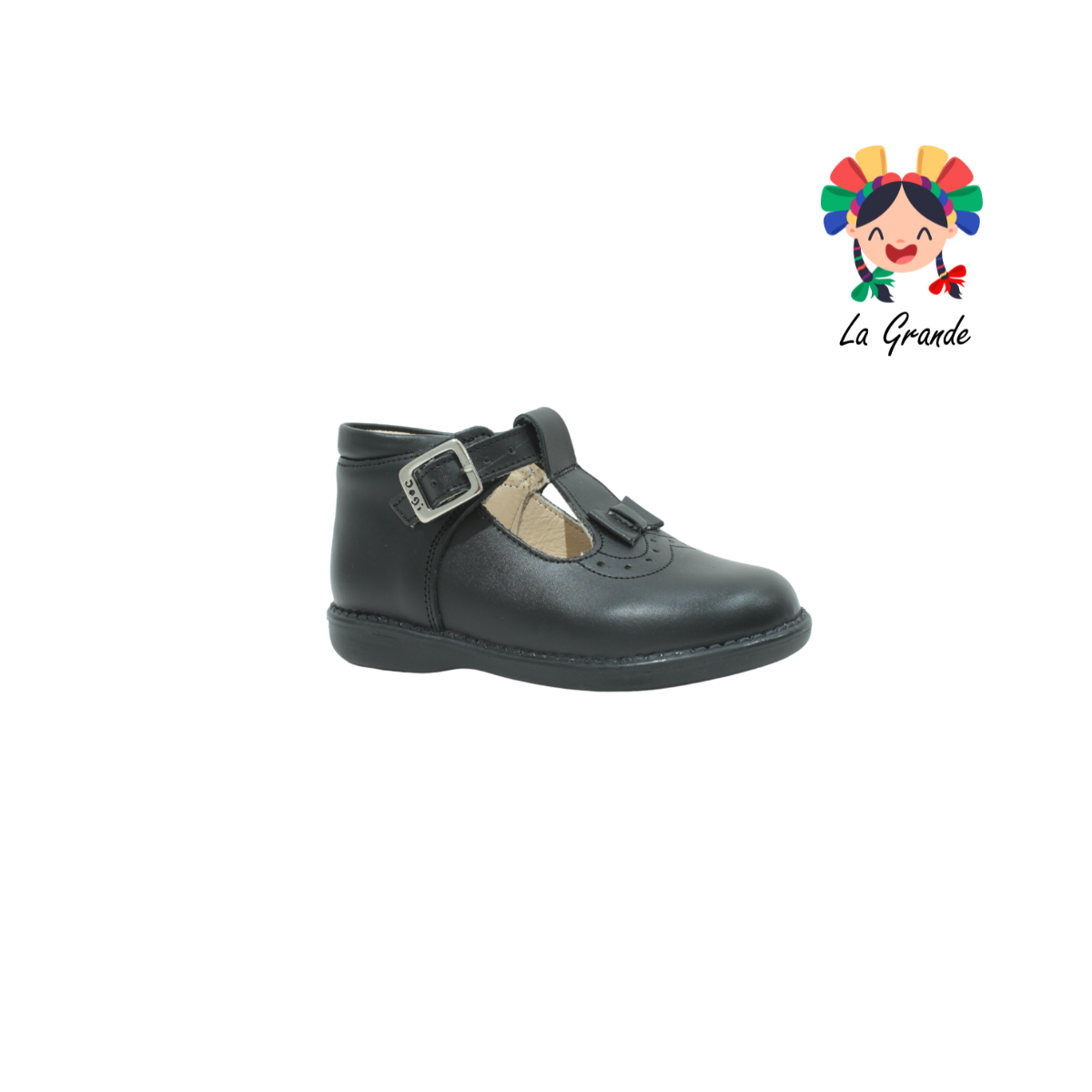 728 DOGI Negro Piel Zapato Escolar para Niña