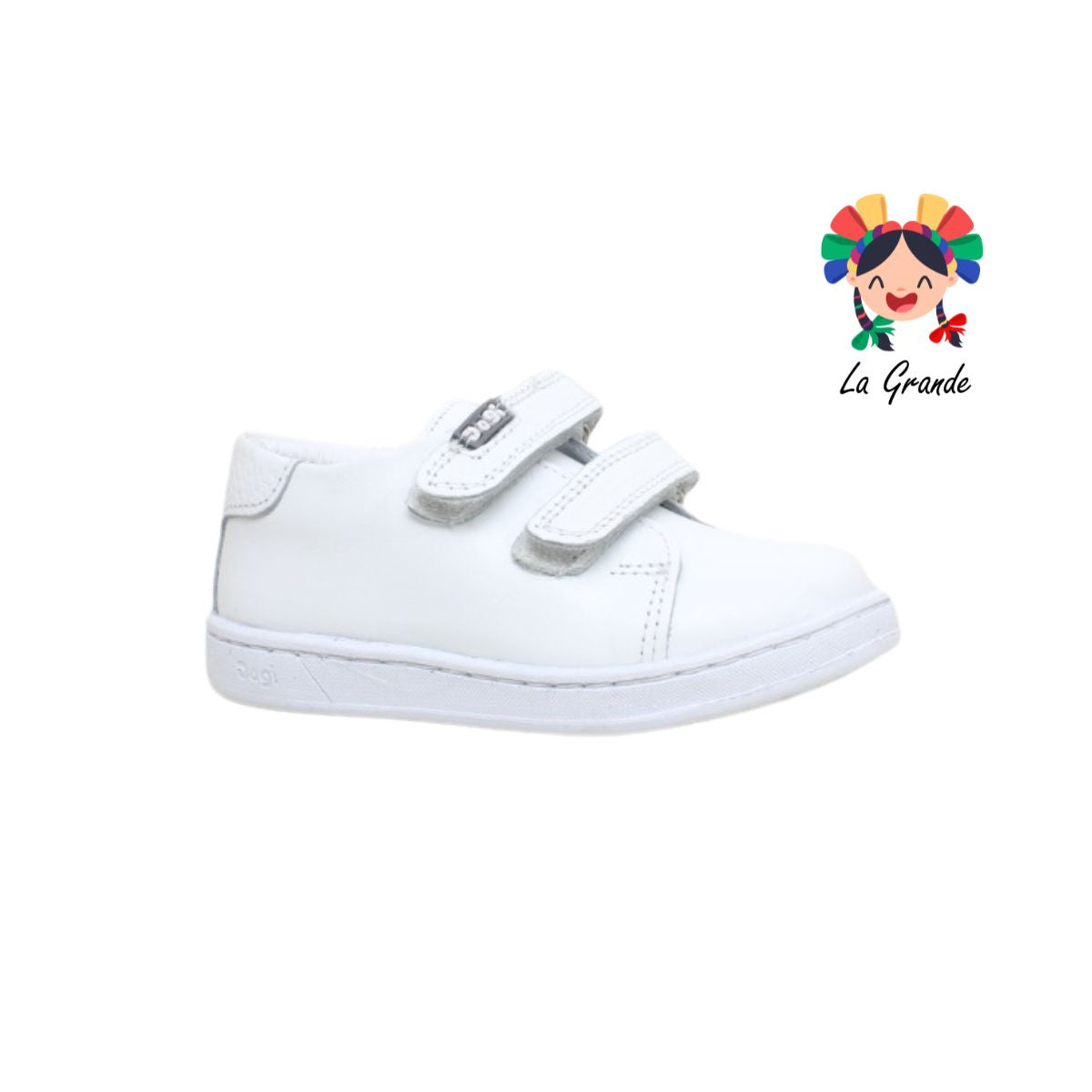 7292 DOGI Blanco Piel Tenis Escolar con Doble Velcro para Niña y Niño