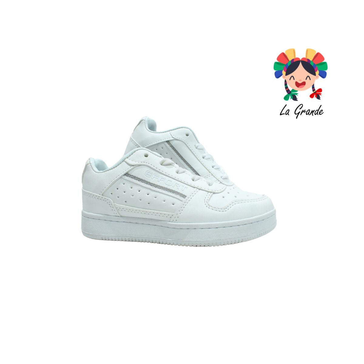 733 EFFORT Blanco Sint Tenis Escolar de Agujeta para Niña, Niño, Dama, Joven y Caballero