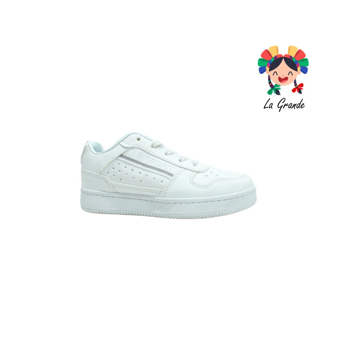 733 EFFORT Blanco Sint Tenis Escolar de Agujeta para Niña, Niño, Dama,Joven y Caballero