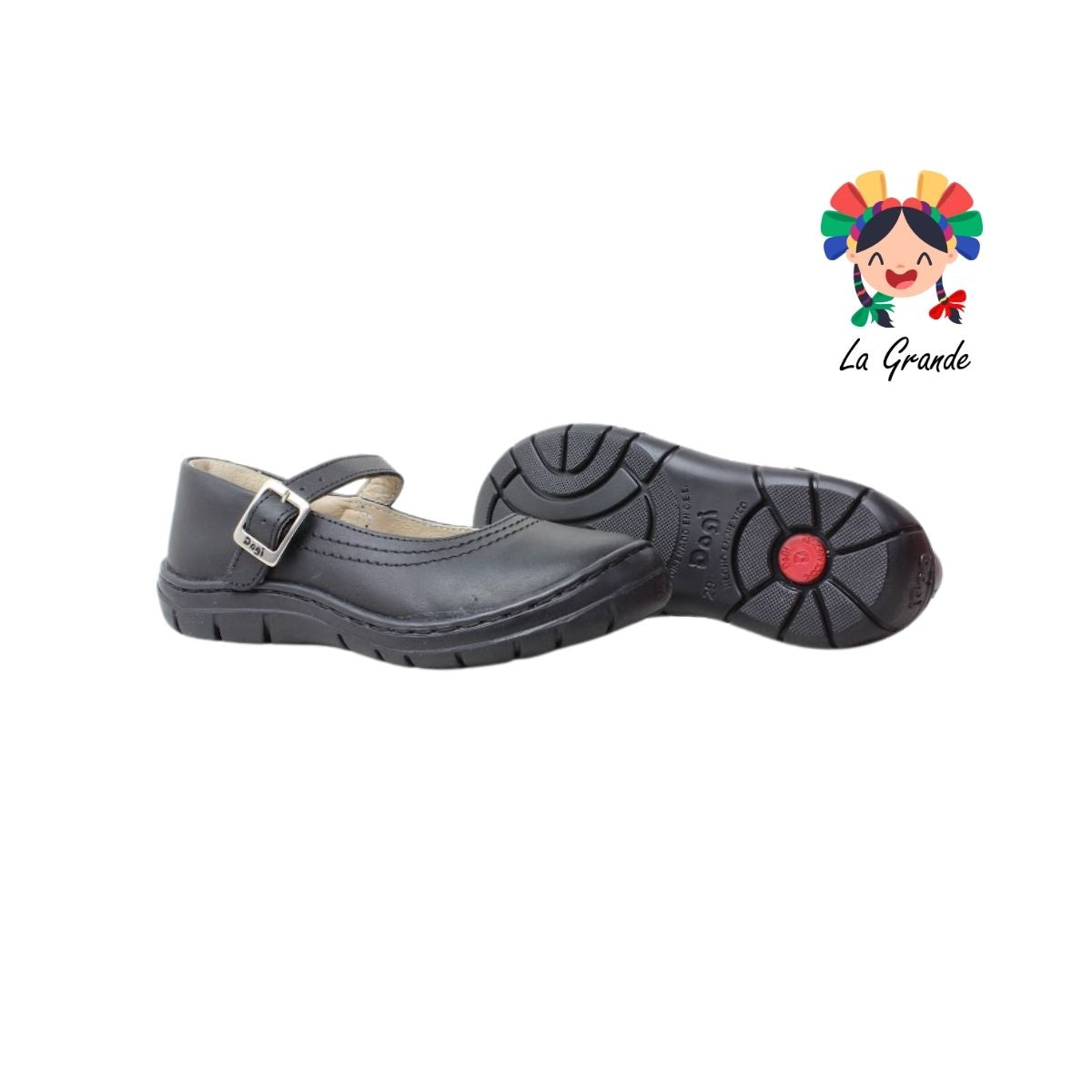 7439 DOGI Negro Piel Zapato Escolar para Niña