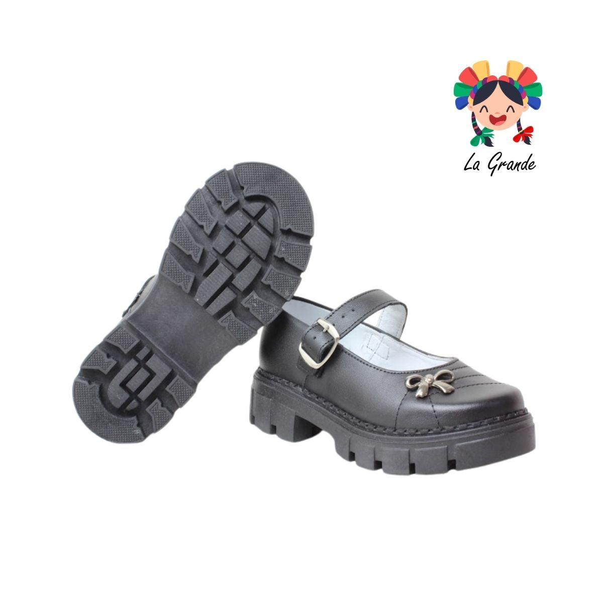 751 BRIANDA Negro Piel Zapato Escolar para Niña