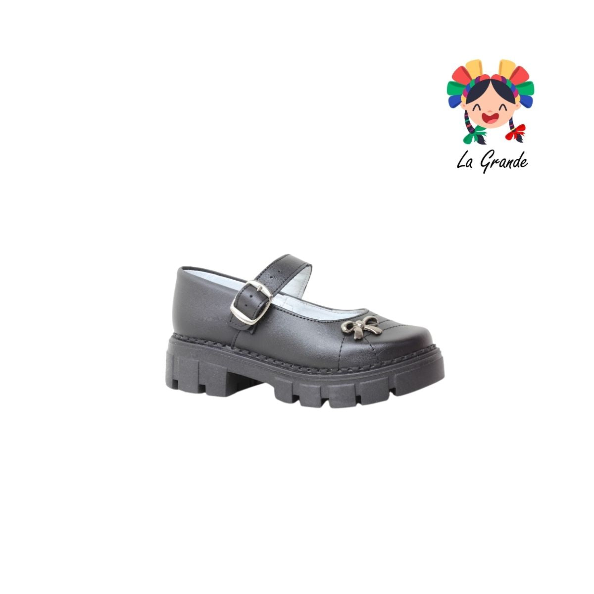 751 BRIANDA Negro Piel Zapato Escolar para Niña