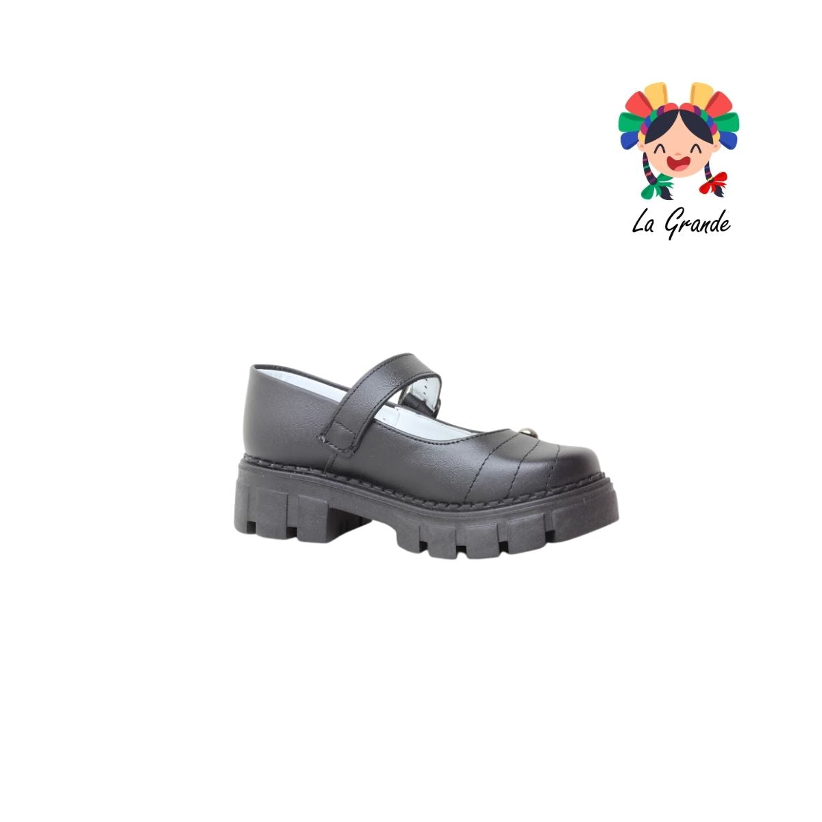 751 BRIANDA Negro Piel Zapato Escolar para Niña