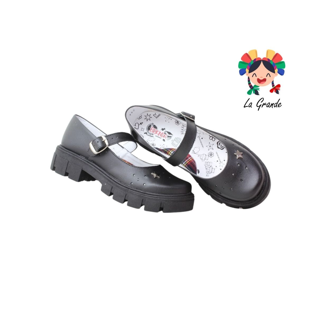 752 BRIANDA Negro Piel Zapato Escolar para Dama