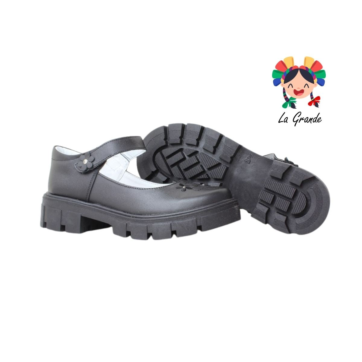 754 BRIANDA Negro Piel Zapato Escolar para Dama