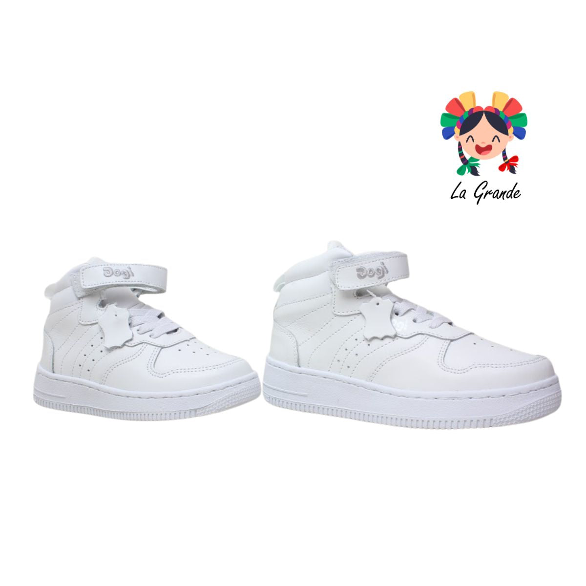 7555 DOGI Blanco Blanco Piel Tenis Escolar para Niña, Niño, Dama y Joven