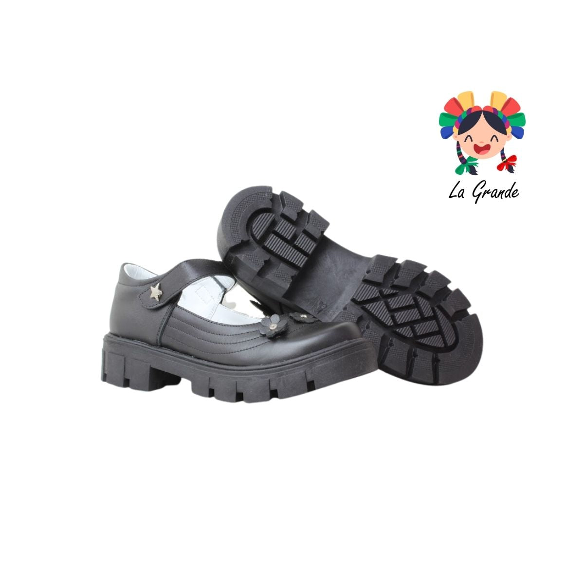 755 BRIANDA Negro Piel Zapato Escolar para Niña yDama