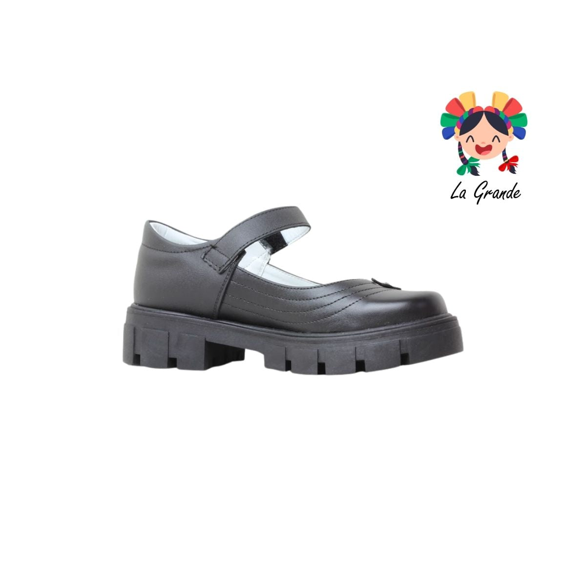 755 BRIANDA Negro Piel Zapato Escolar para Niña yDama