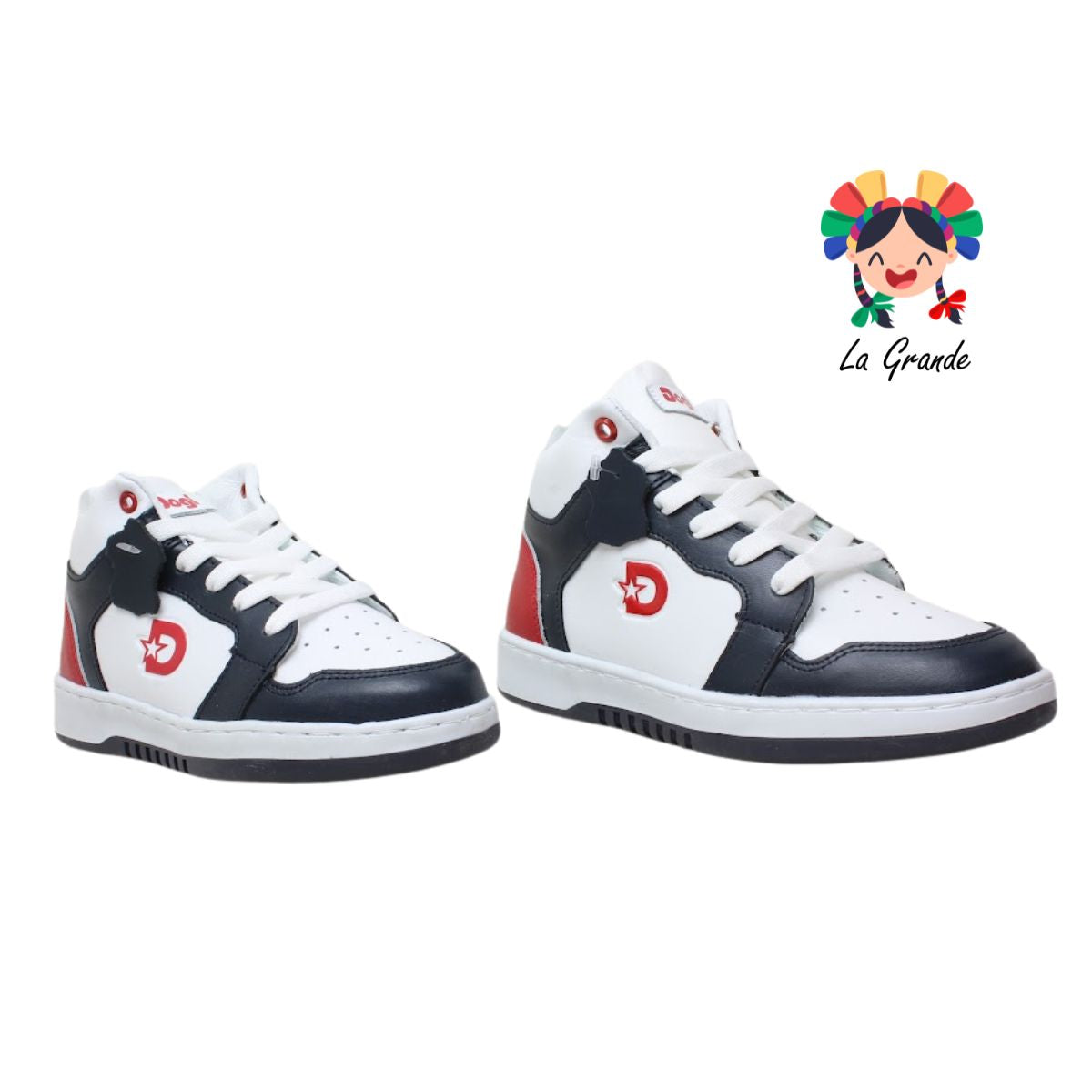 7570 DOGI Bco Mno Rojo Piel Tenis Escolar para Niña, Niño, Dama y Joven