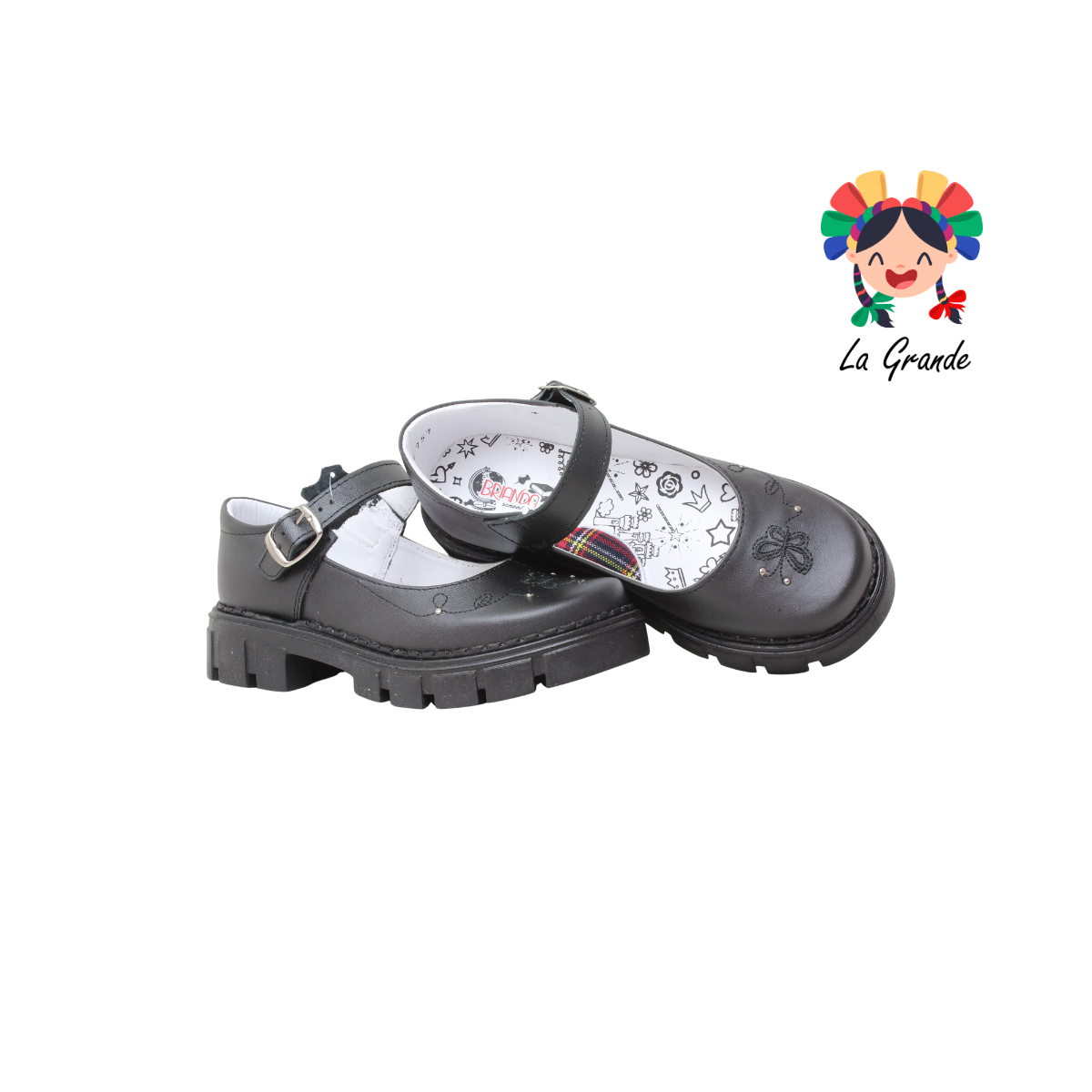 757 BRIANDA Negro Piel Zapato Escolar para Niña