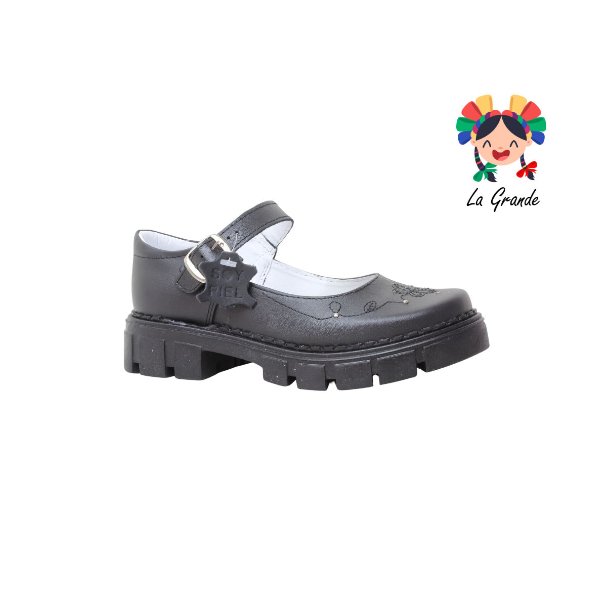 757 BRIANDA Negro Piel Zapato Escolar para Niña