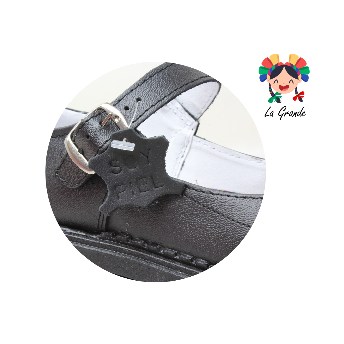 757 BRIANDA Negro Piel Zapato Escolar para Niña