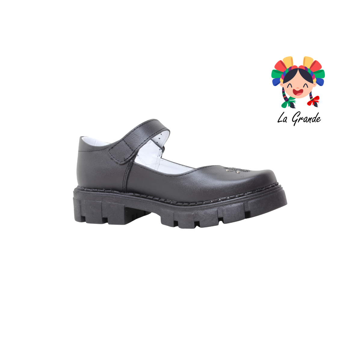 757 BRIANDA Negro Piel Zapato Escolar para Niña