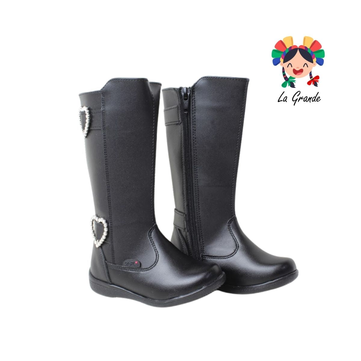 759 LADY FLORES Negro Napa Bota Alta para Niña