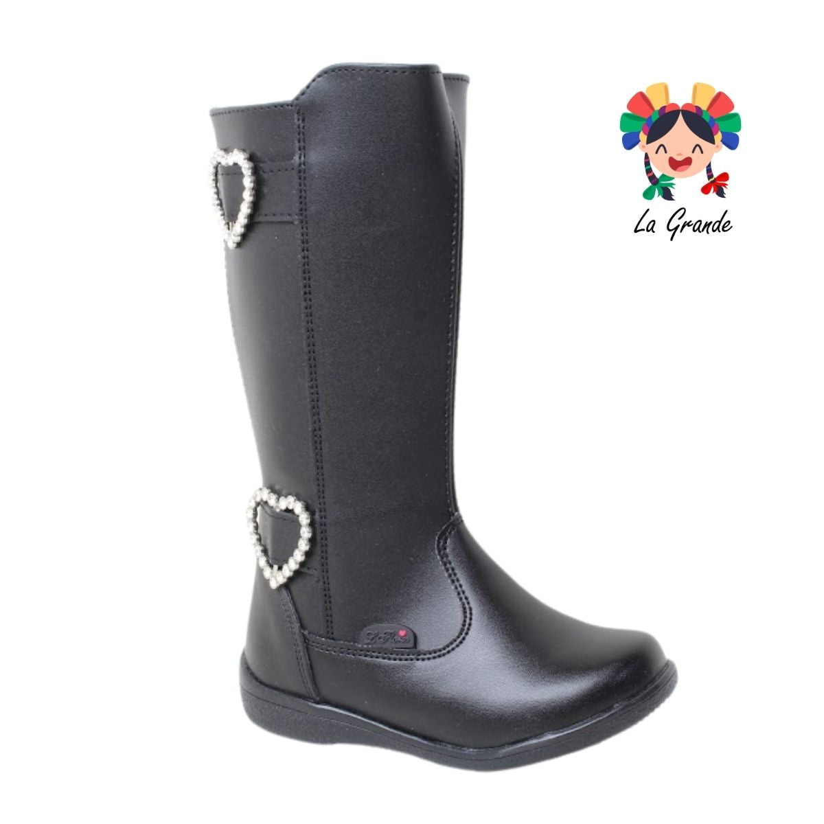 759 LADY FLORES Negro Napa Bota Alta para Niña