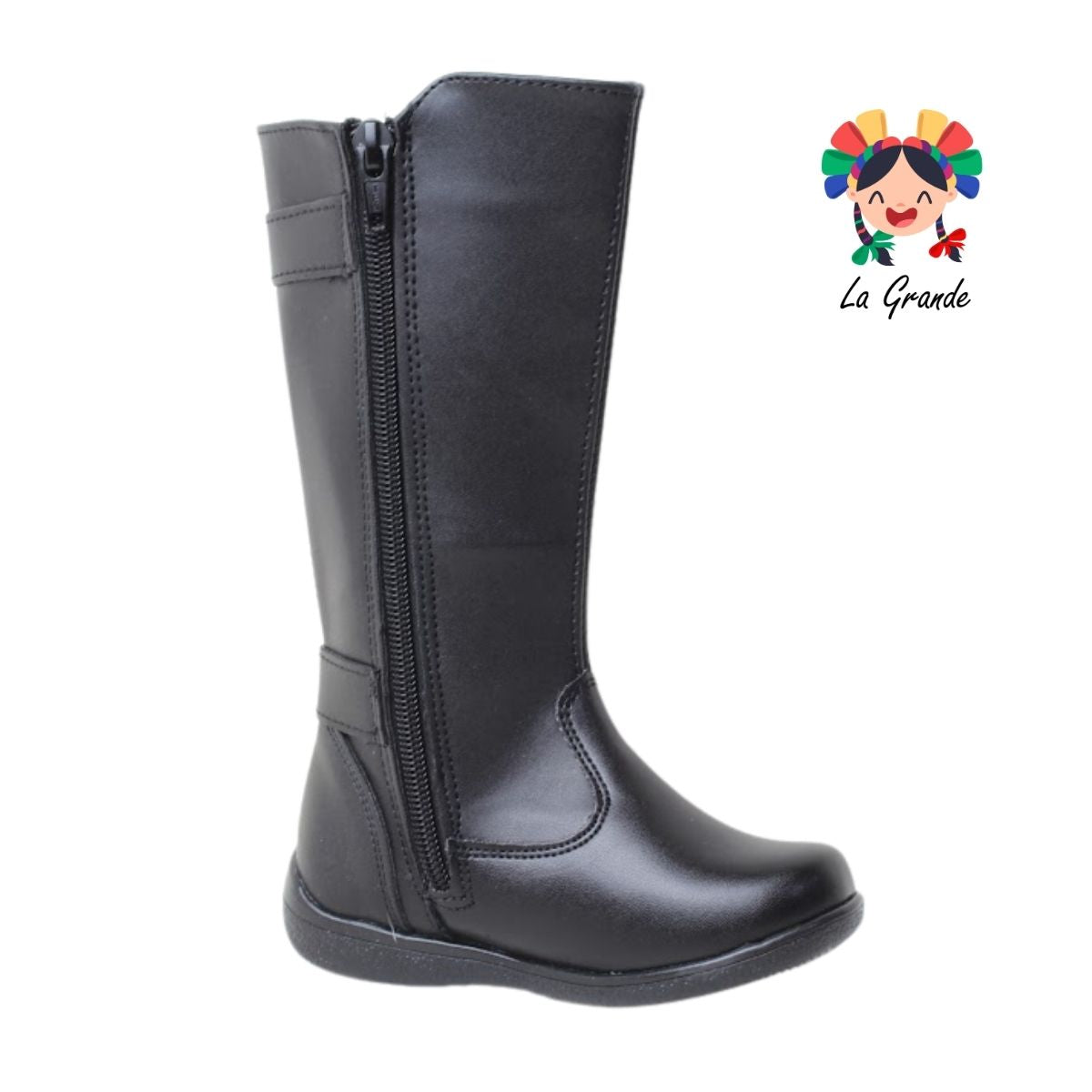 759 LADY FLORES Negro Napa Bota Alta para Niña