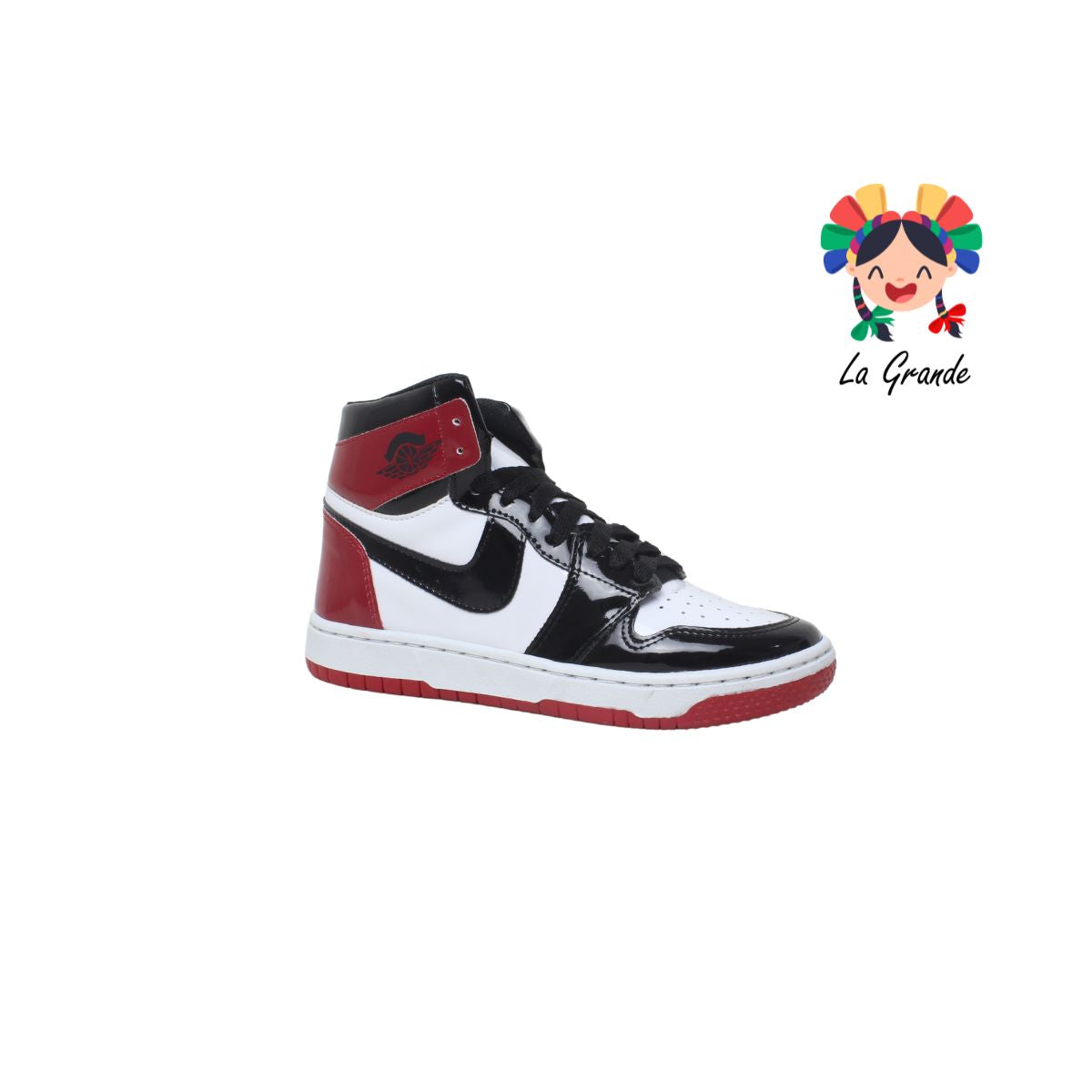 18010 PAOLA RAMIREZ Negro Rojo Charol Tenis Casual para Bebé, Niña y Niño