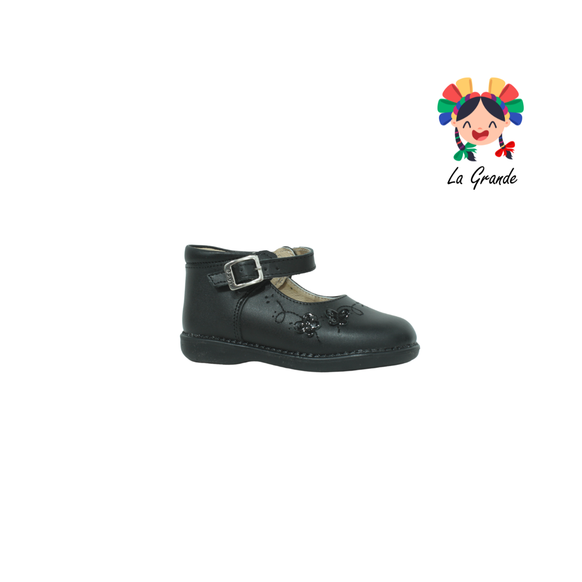 760 DOGI Negro Piel Zapato Escolar para Niña