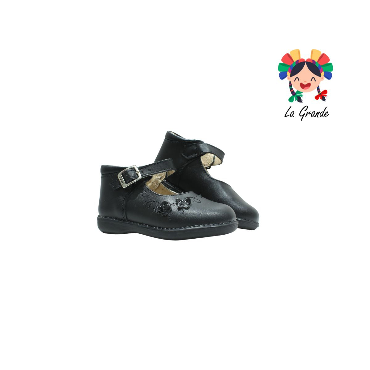 760 DOGI Negro Piel Zapato Escolar para Niña