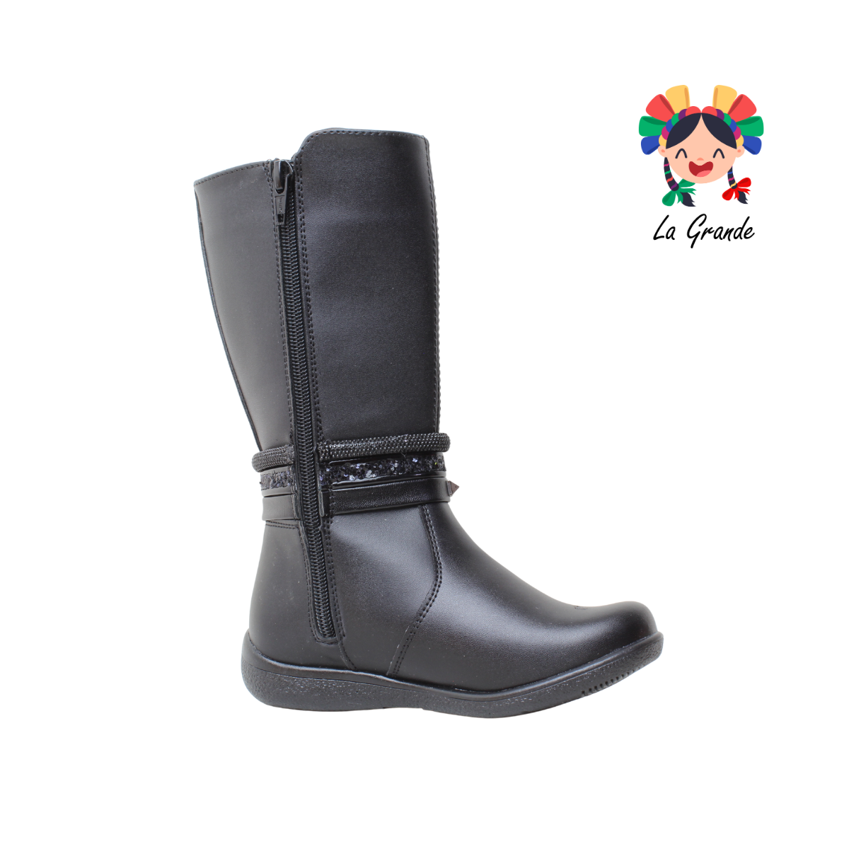 761 LADY FLORES Negro Napa Bota Alta para Niña y Dama