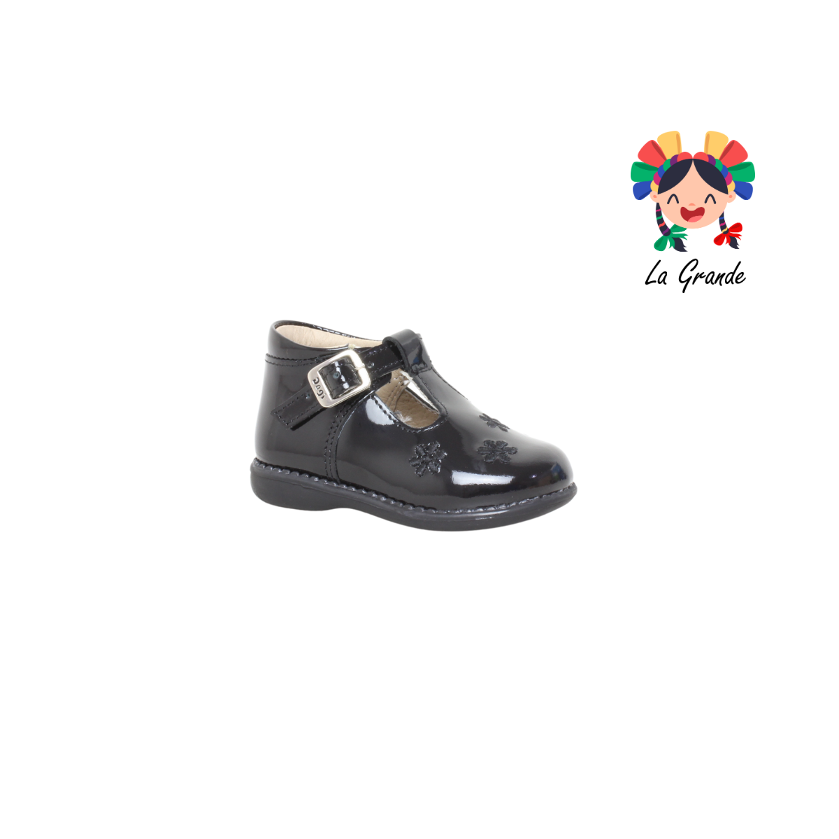 7703 DOGI Negro Charol Zapato Escolar para Bebé y Niña