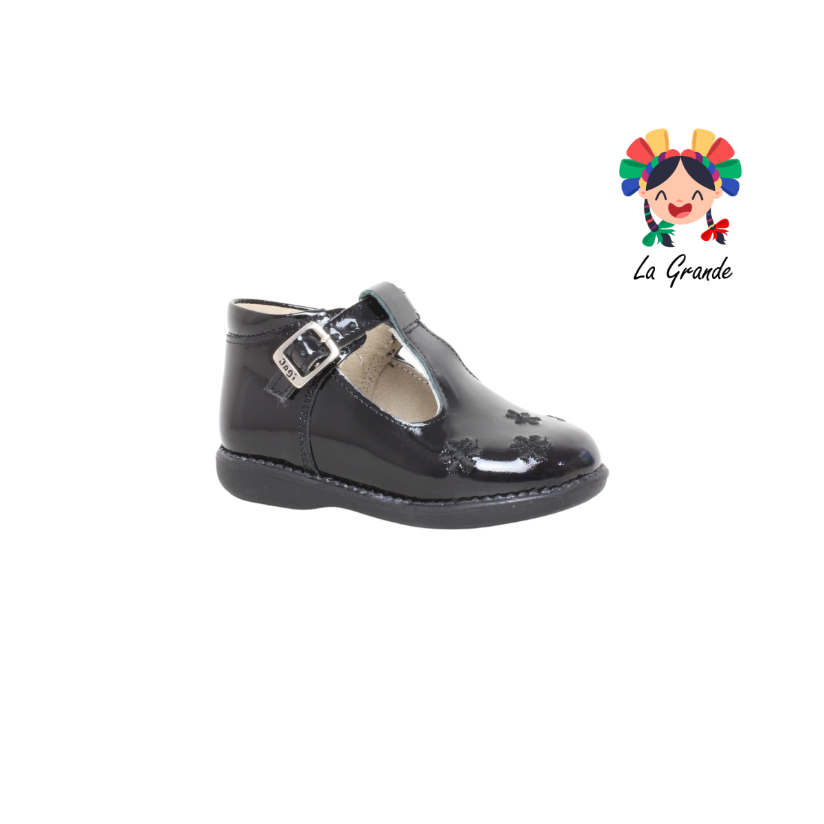 7703 DOGI Negro Charol Zapato Escolar para Bebé y Niña