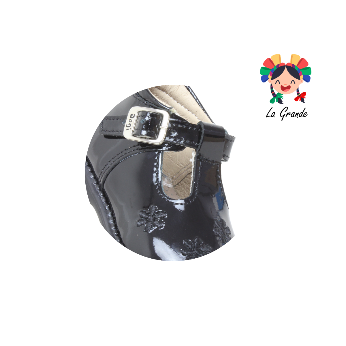 7703 DOGI Negro Charol Zapato Escolar para Bebé y Niña