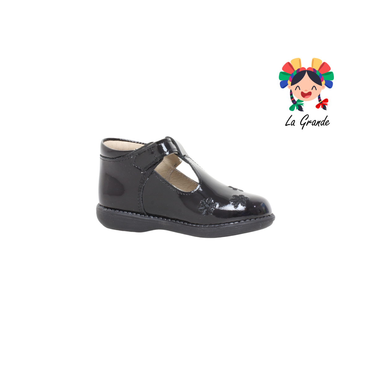 7703 DOGI Negro Charol Zapato Escolar para Bebé y Niña