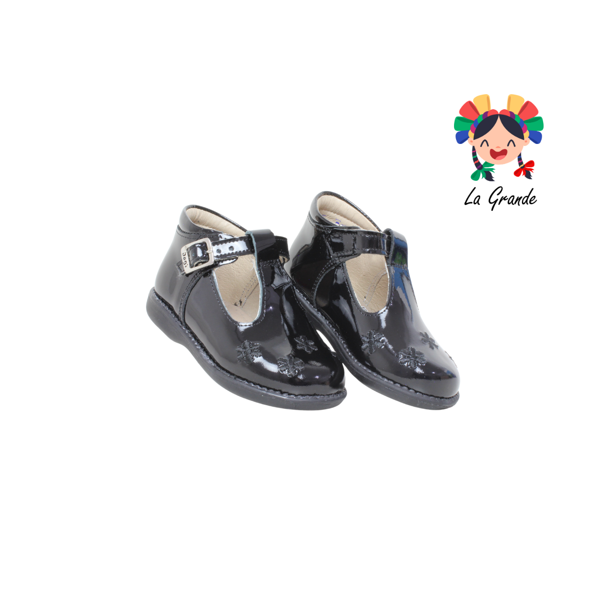 7703 DOGI Negro Charol Zapato Escolar para Bebé y Niña