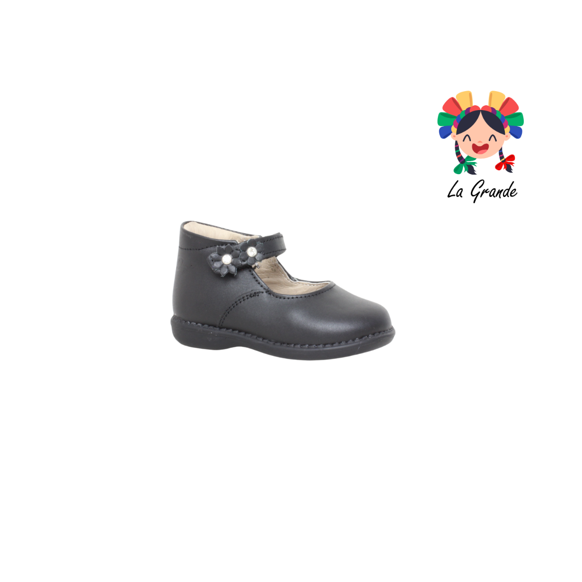 7706 DOGI Negro Piel Zapato Escolar para Bebé y Niña