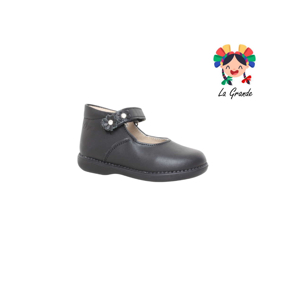 7706 DOGI Negro Piel Zapato Escolar para Bebé y Niña